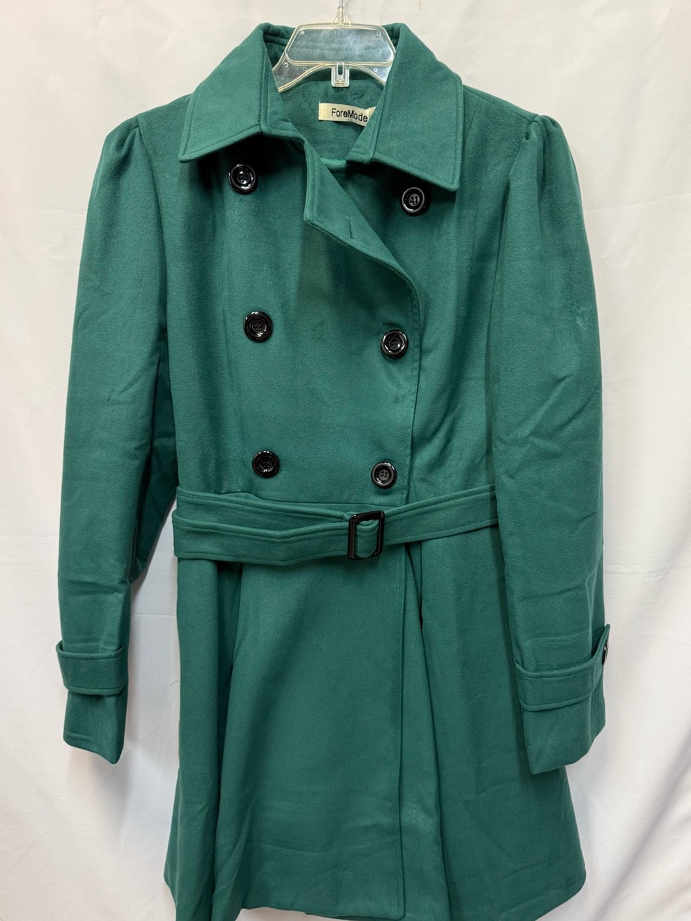 Women's Double-Breasted Green Pea Coat